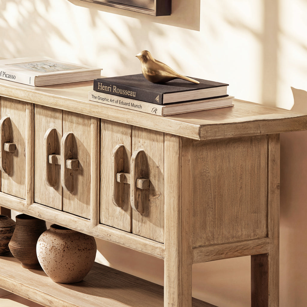 Rowan 78.5" Solid Reclaimed Pine Sideboard with Lower Shelf Heritage Light