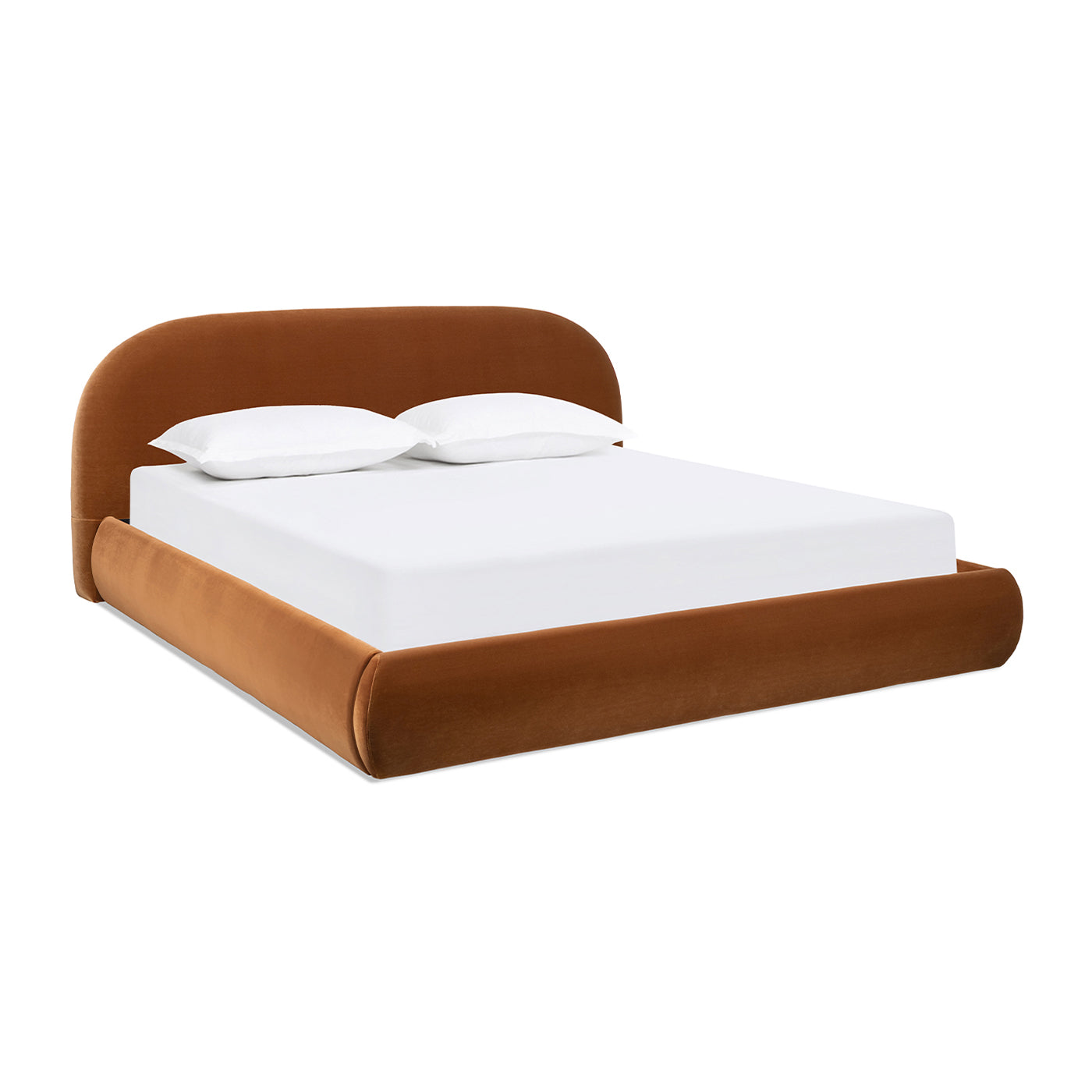 Archie Puffy Grounded Upholstered Platform Bed, King, Burnt