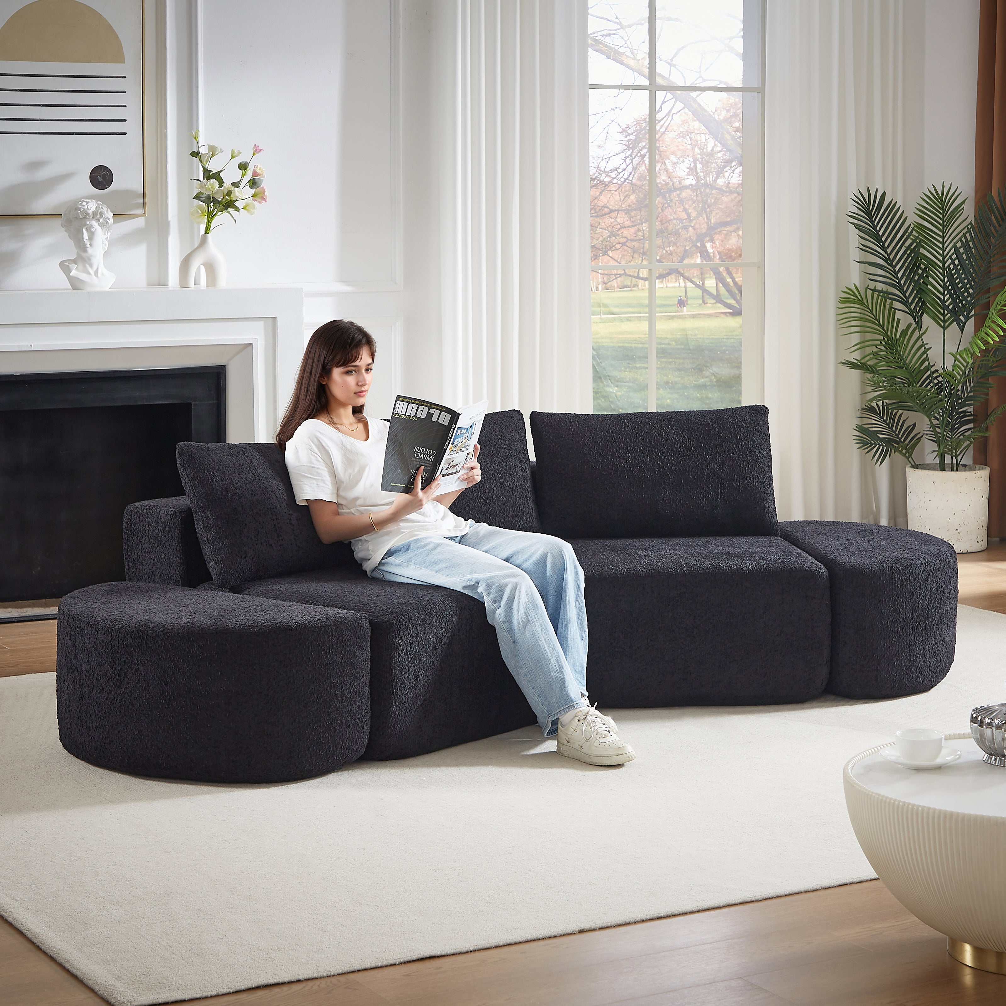 106.3-Inch V-Shaped Modular Sofa Set in Chenille Fabric