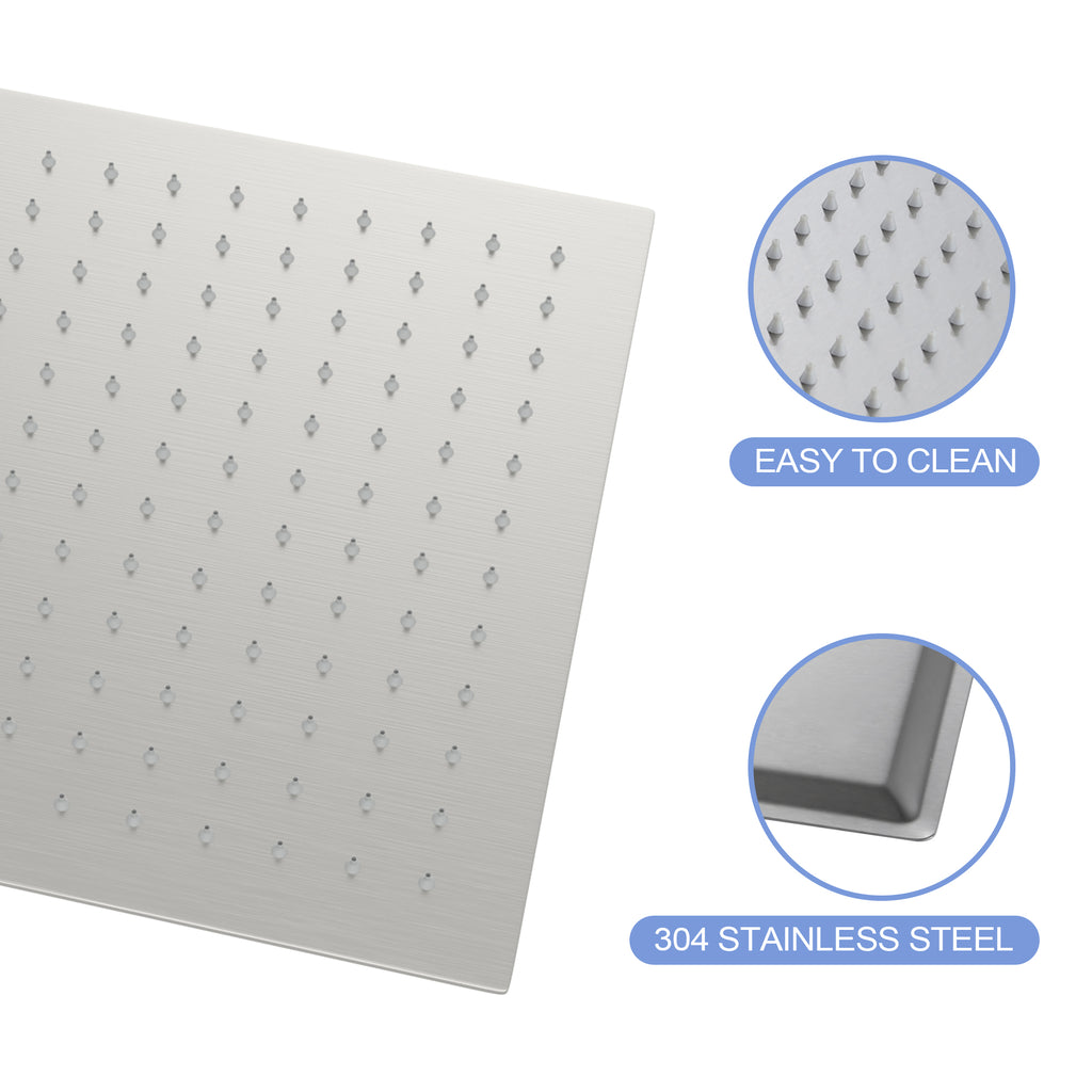 10" Square Rainfall Shower Head, Wall/Ceiling Mounted, Brushed Nickel