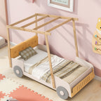 Wood Twin Size Car Bed with Pillow and Ceiling Cloth