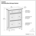 Acadian 32 Inch Wide Solid Wood Entryway Shoe Storage Cabinet in Brunette