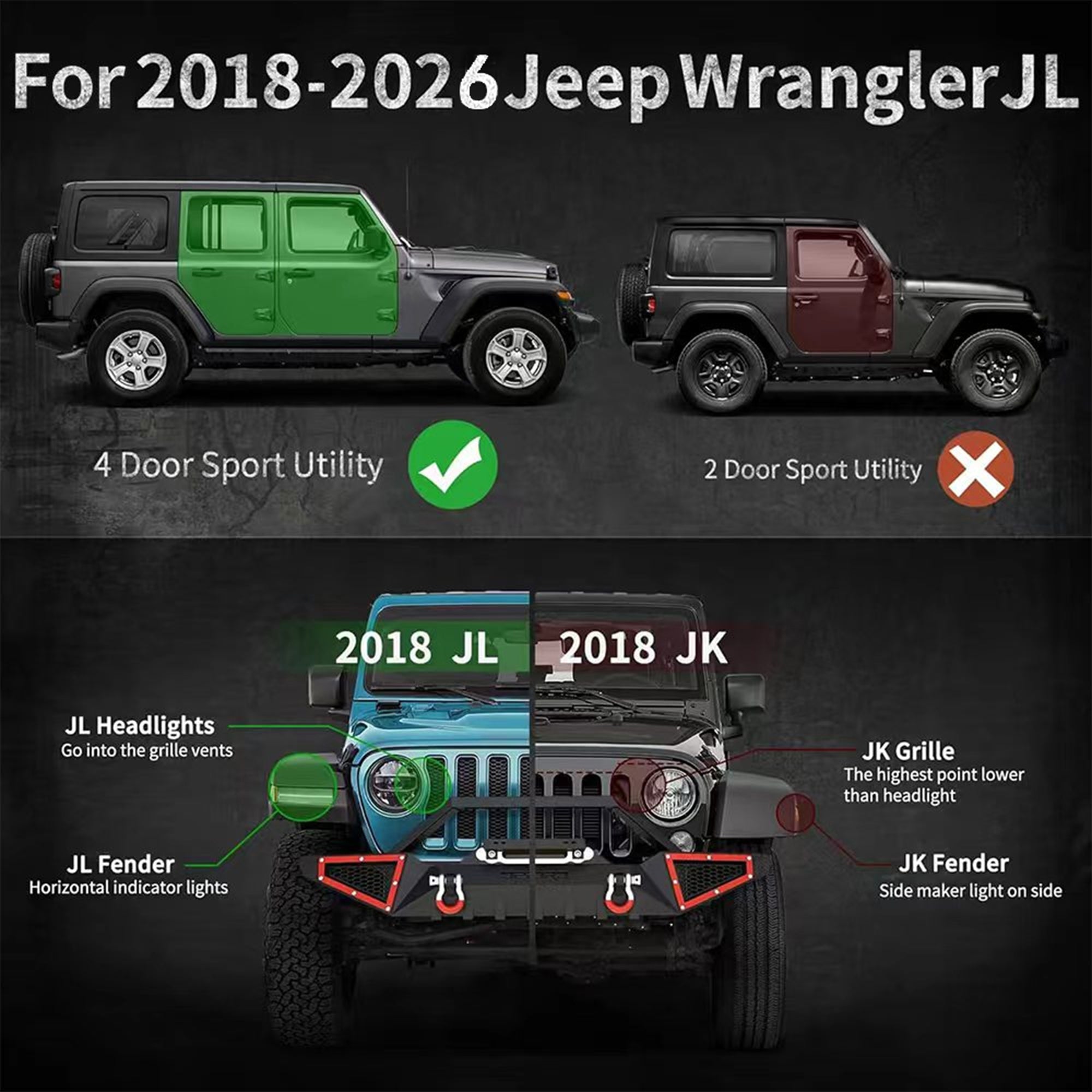 Running Boards Side Steps For 2018-2026 Jeep Wrangler JL