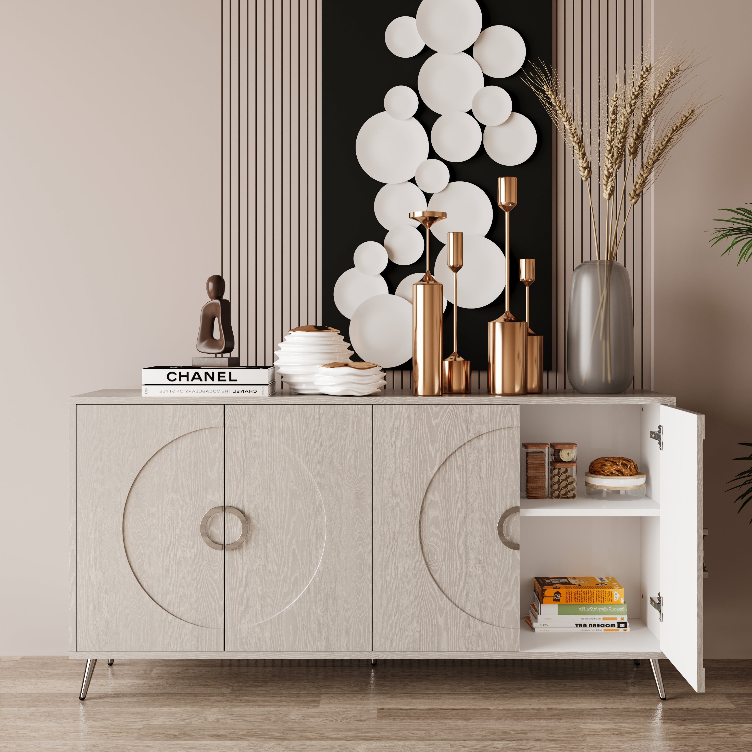 Modern Lacquered 4 Door Wooden Cabinet Sideboard Buffet
