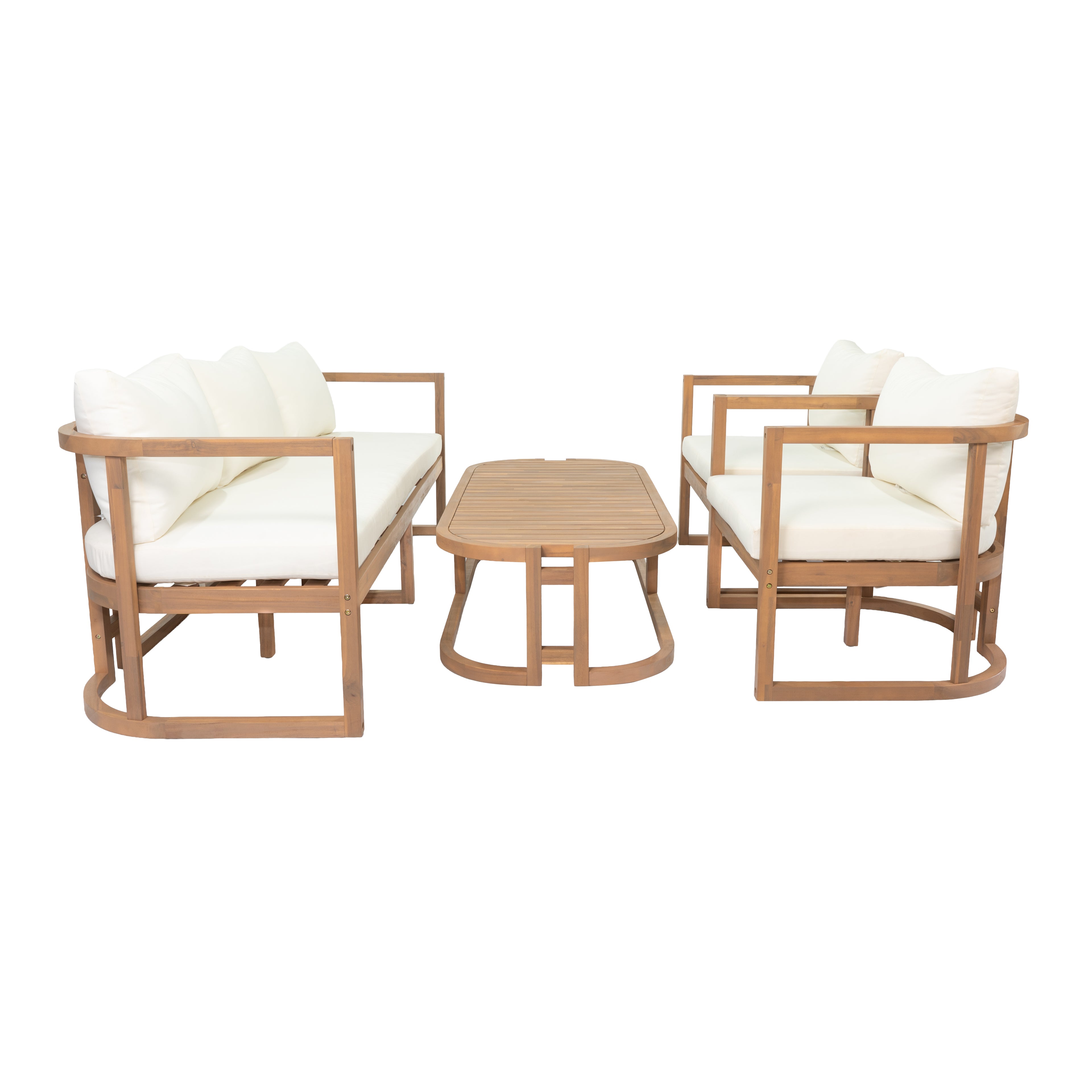 TOPMAX 4-Piece Modern Acacia Wood Sofa Set