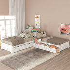 L-shaped Platform Bed with Trundle and Built-in Desk