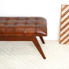 Maja Mid Century Modern Tan Leather Bench