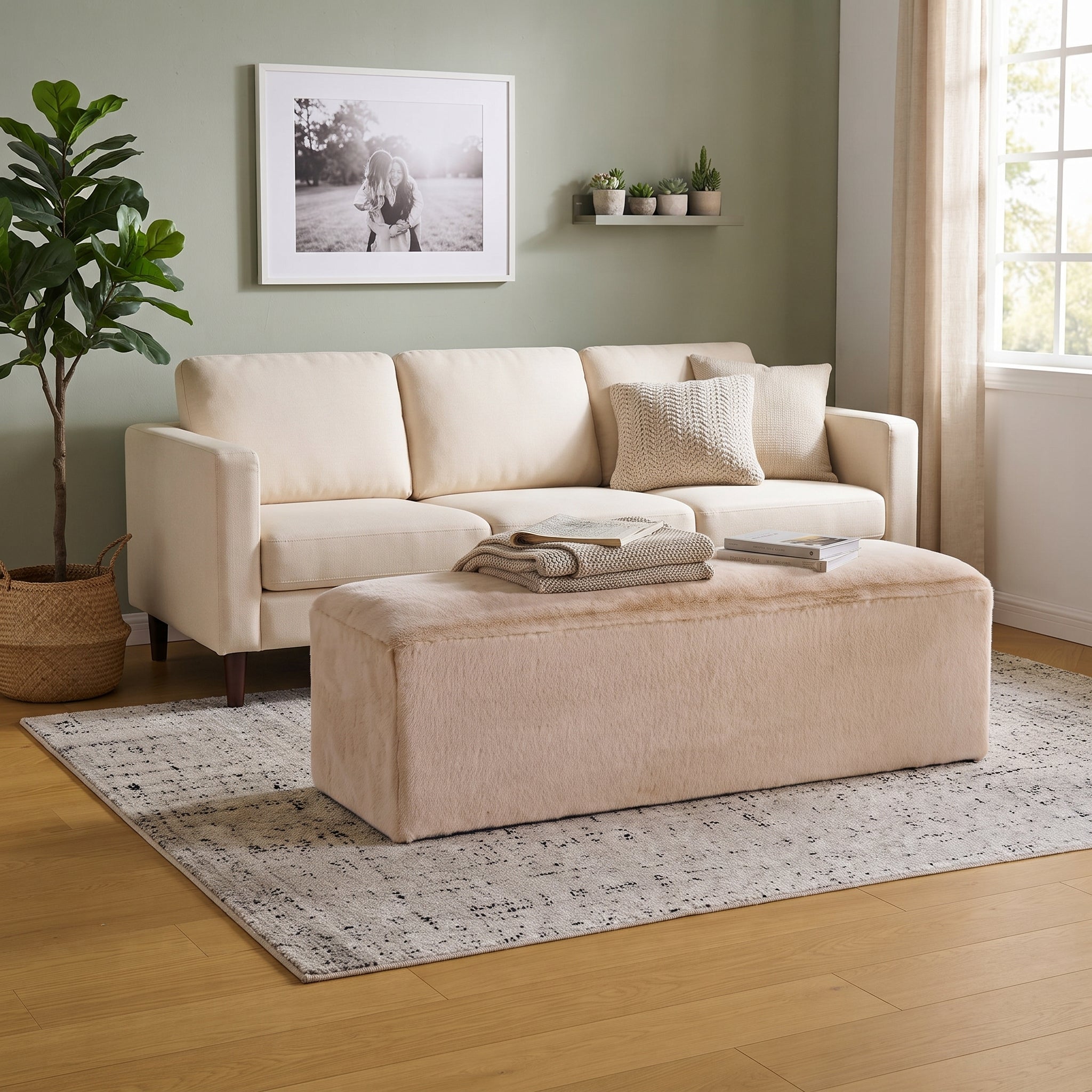 Almond Long Plush Ottoman