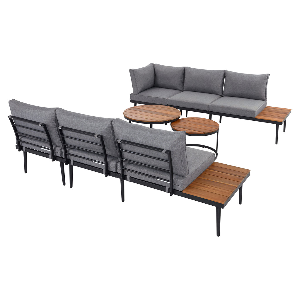 TREXM 6-Piece Outdoor Sectional Sofa Set with Round Nesting Tables