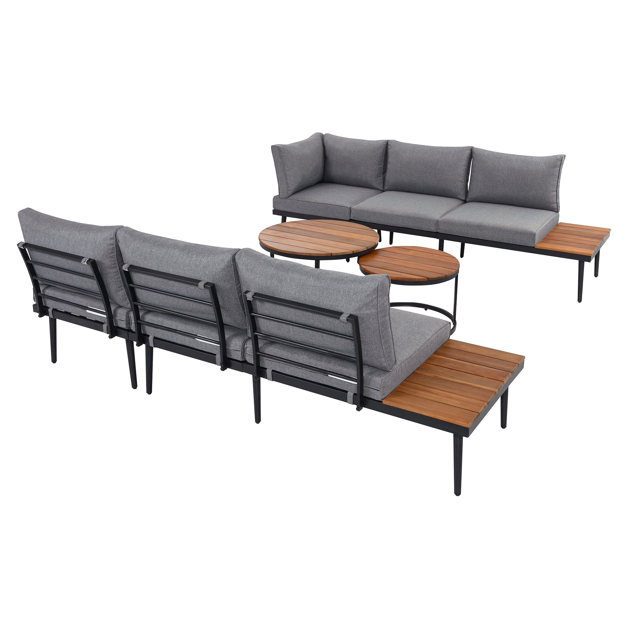 TREXM 6-Piece Outdoor Sectional Sofa Set with Round Nesting Tables