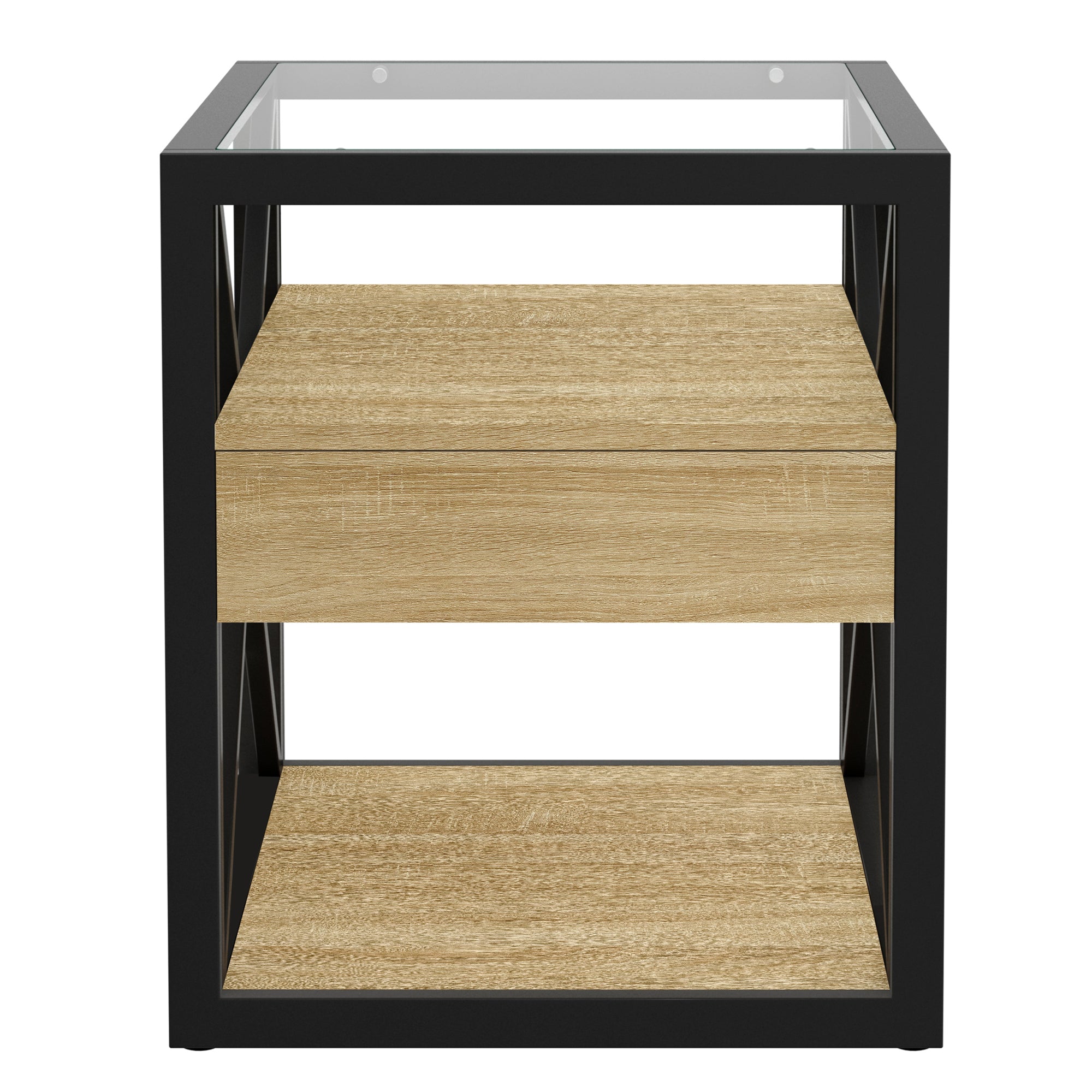 Set of 2 Modern End Table with Drawer - Nightstand for Bedroom & Living Room