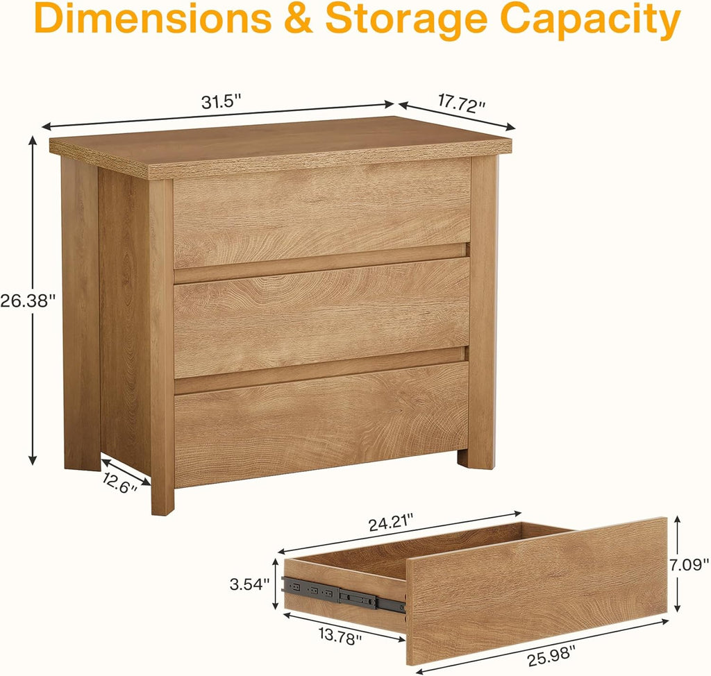 32" Farmhouse Nightstand with 3 Drawers