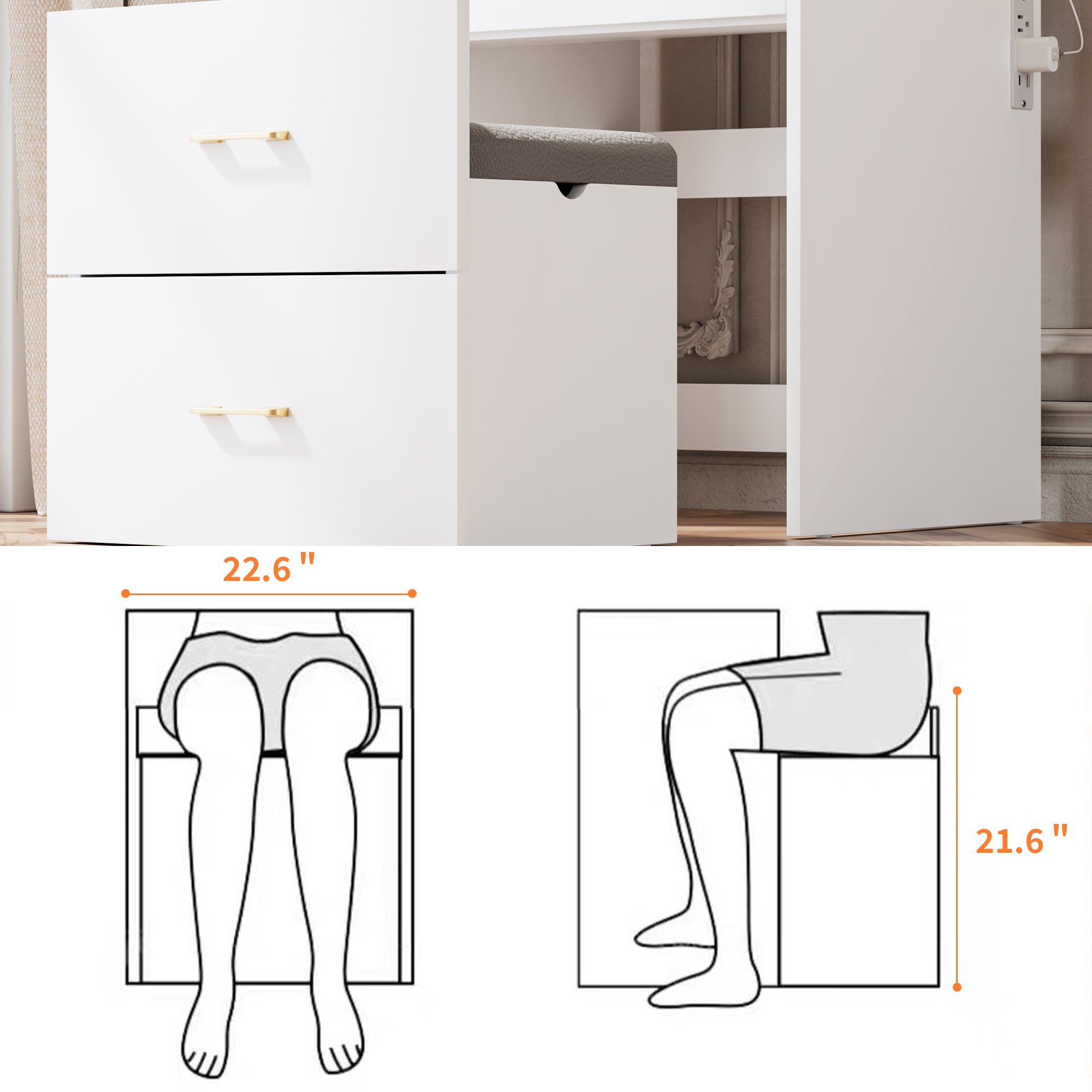 3 in 1 Vanity Desk with Open Top Mirror