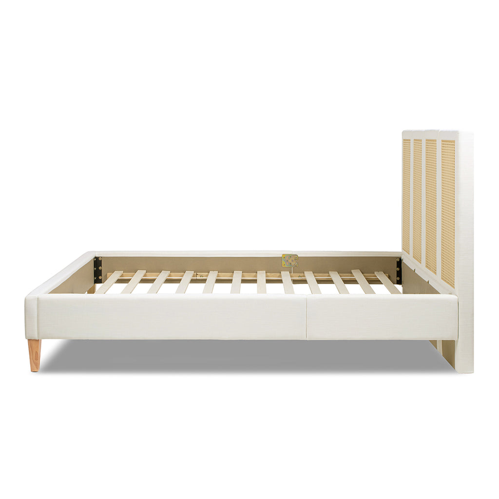 Toscana Queen Upholstered Cane Back Platform Bed, Antique