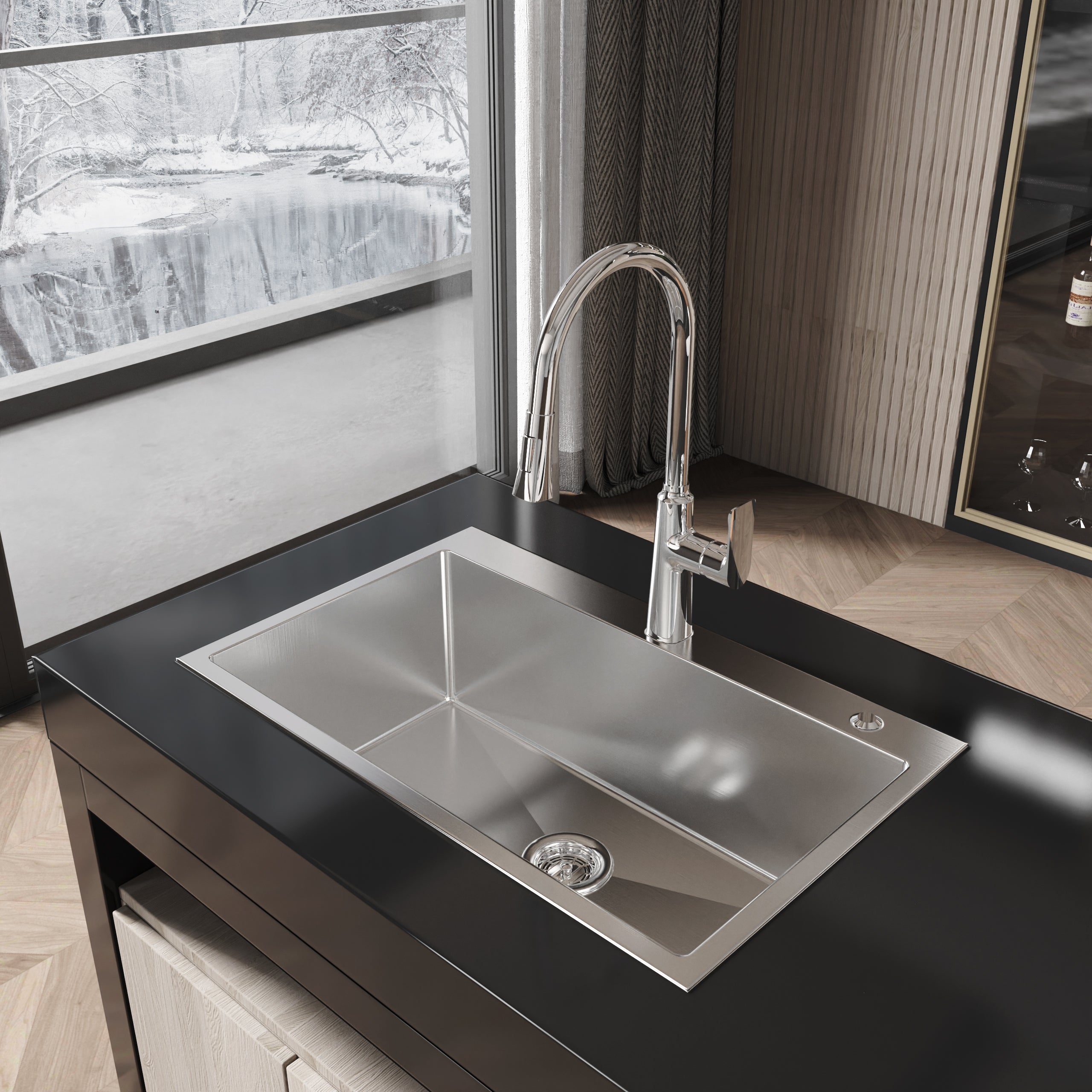 Stainless Steel Kitchen Sink, 30"x19" Single Bowl