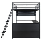 Full Size Metal Loft Bed With LED, Desk And 4 Storage Shelves