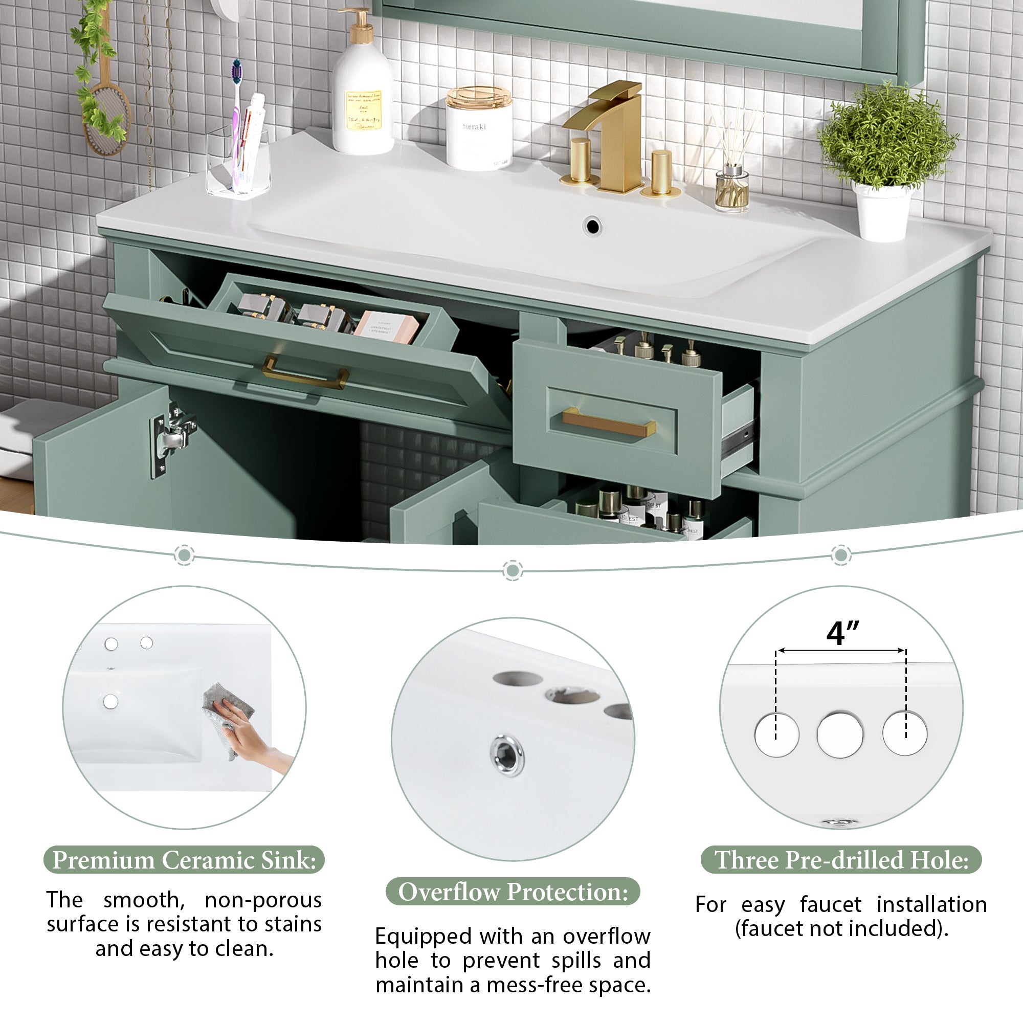36" Light Green Modern Bathroom Vanity
