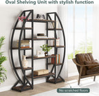55" Triple Wide Oval Industrial Rustic Bookcase
