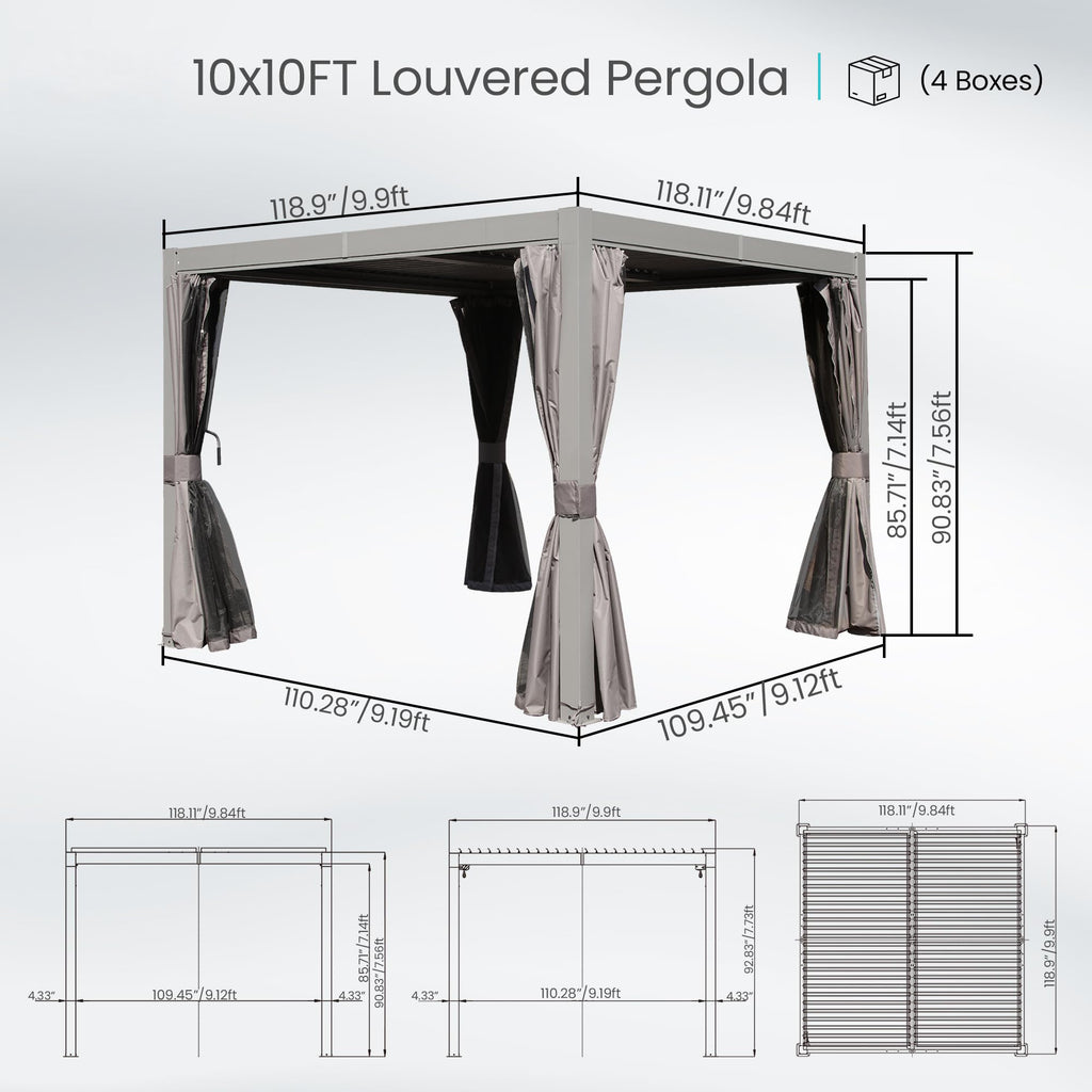 10x10 FT Outdoor Louvered Pergola with Adjustable Louvers