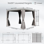 10x10 FT Outdoor Louvered Pergola with Adjustable Louvers
