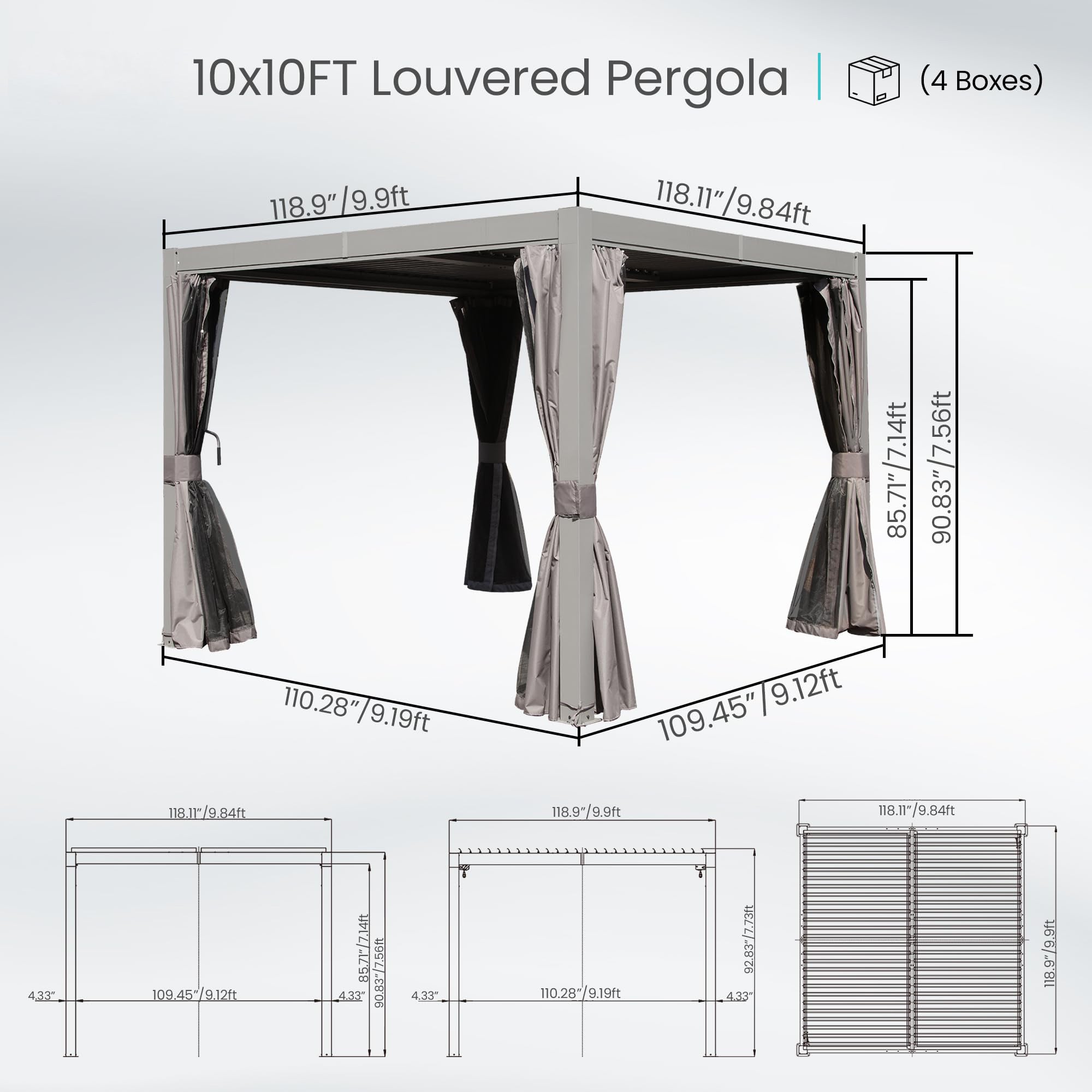10x10 FT Outdoor Louvered Pergola with Adjustable Louvers