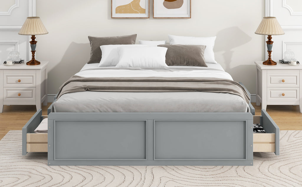 Wood Queen Size Platform Bed Frame with 6 Drawers
