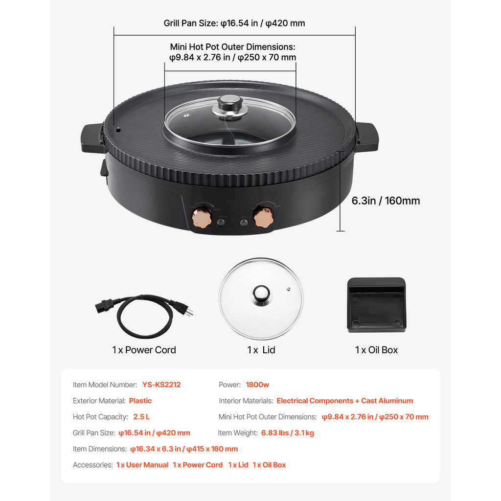 Hot Pot with Grill 1800W 2-in-1 Electric Smokeless Grill