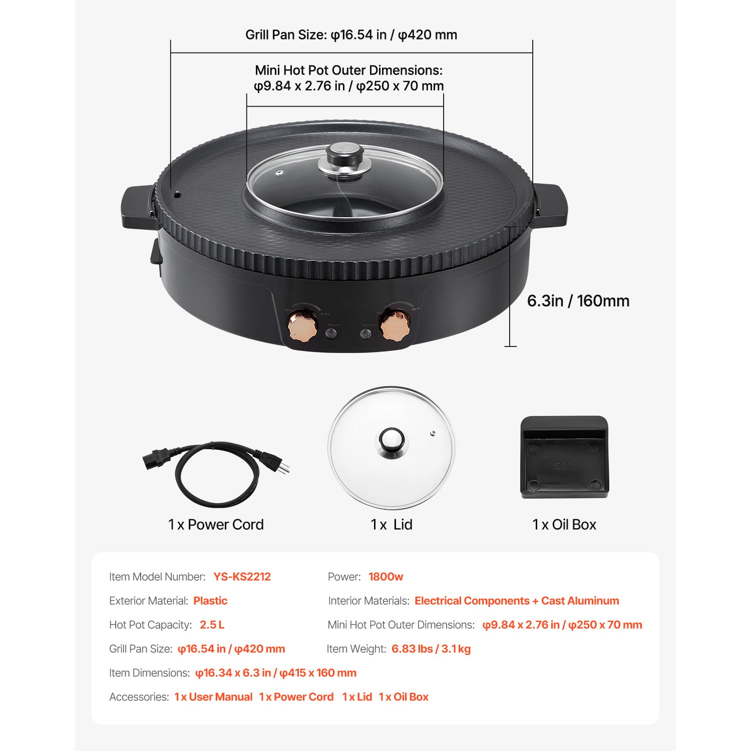 Hot Pot with Grill 1800W 2-in-1 Electric Smokeless Grill