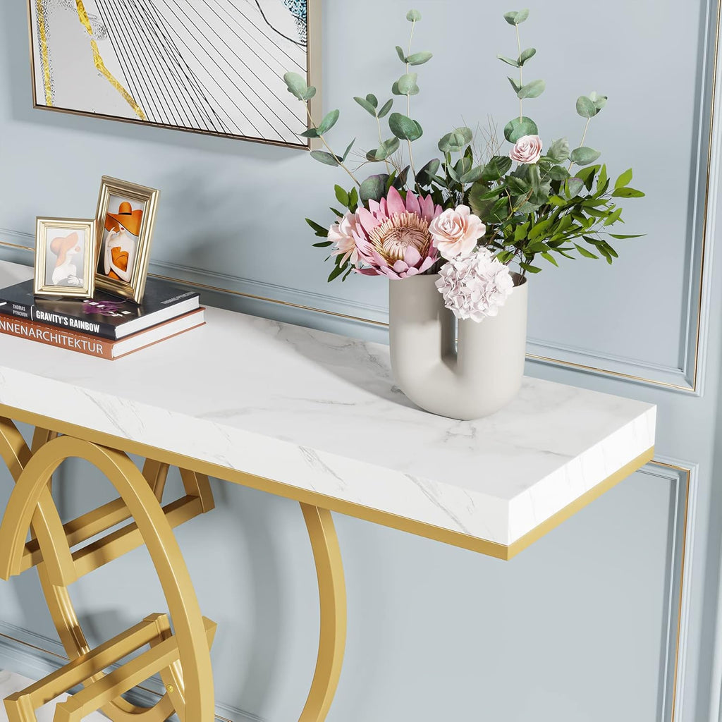 Luxurious 55" Faux Marble Console Table