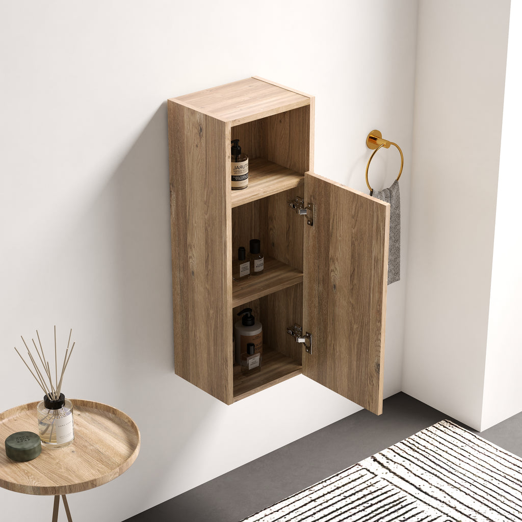 Rough Oak Floating Bathroom Cabinet, 12-Inch Wall-Mounted Storage