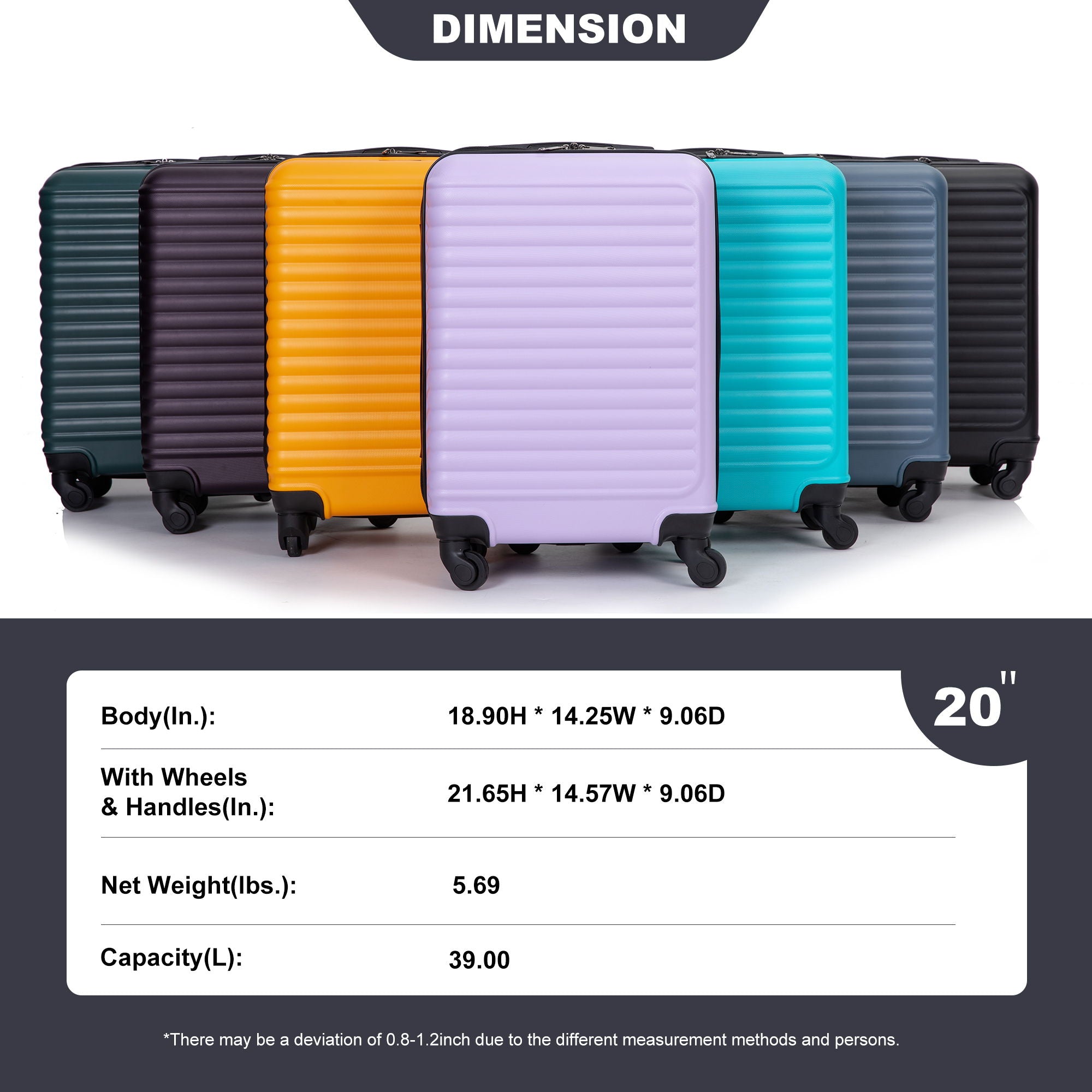 20" Carry-On Lightweight Hardside Luggage with Spinner Wheels