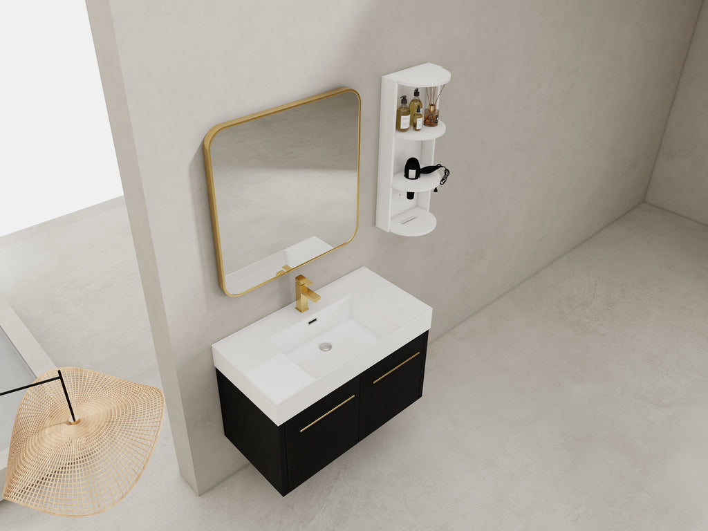 36 Inch Wall-Mounted Bathroom Vanity with Sink and Storage Rack