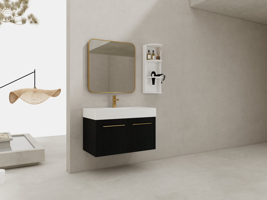 36 Inch Wall-Mounted Bathroom Vanity with Sink and Storage Rack