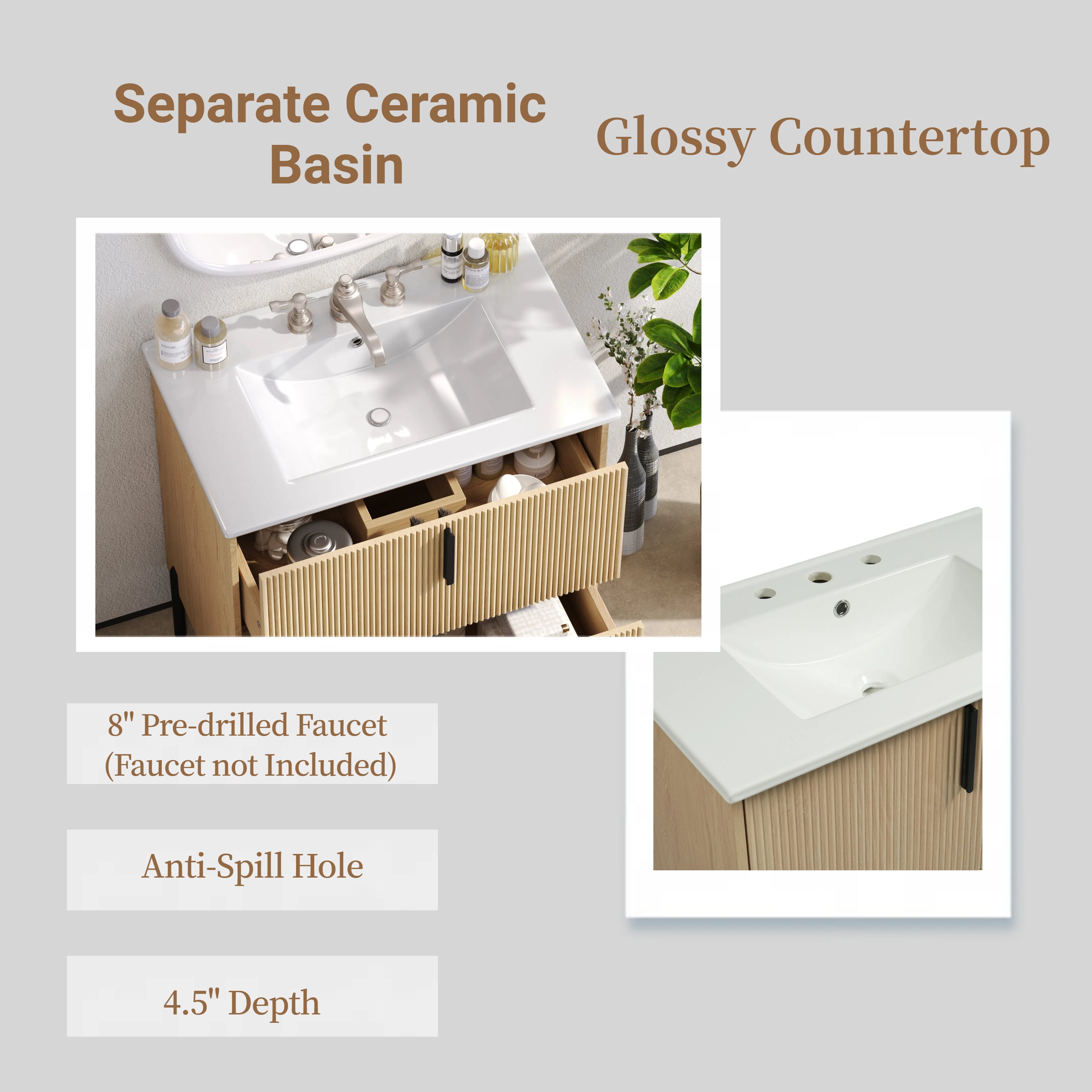 30" Bathroom Vanity with Ceramic Sink and Full-Extension Drawers