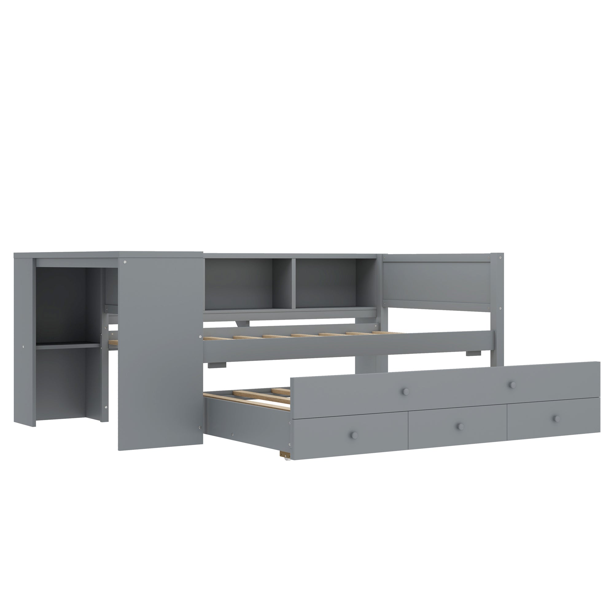 Twin Size Daybed with Trundle, Wood Frame and Storage