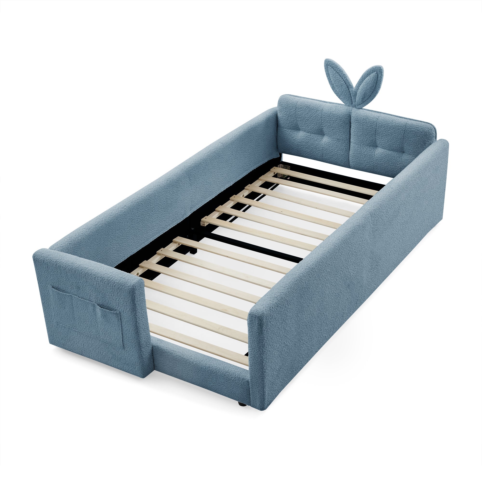 Twin Size Upholstered Platform Bed with Rabbit Ear Headboard