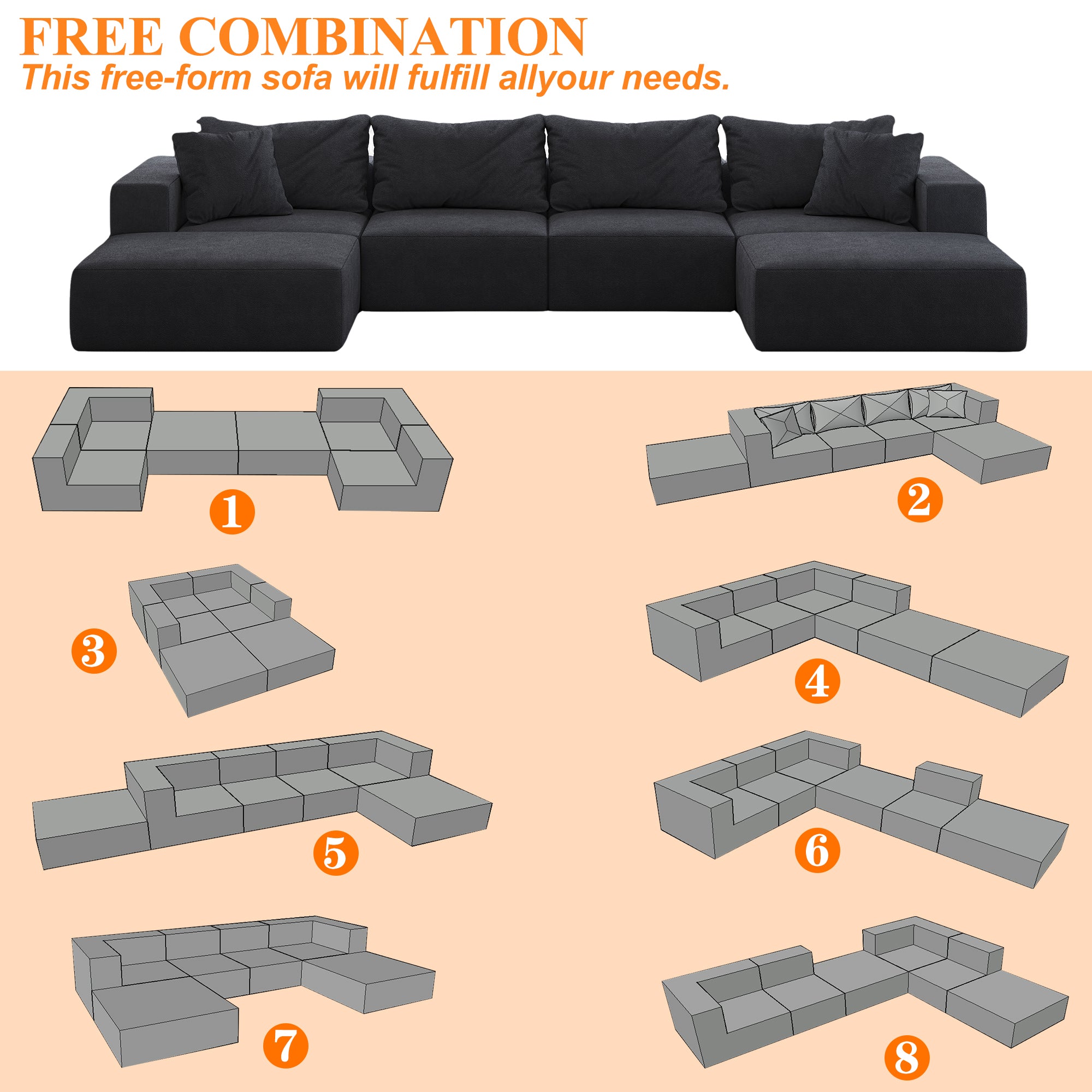 Oversized Sponge Cloud Sofa - Modern Upholstered Sectional Couch