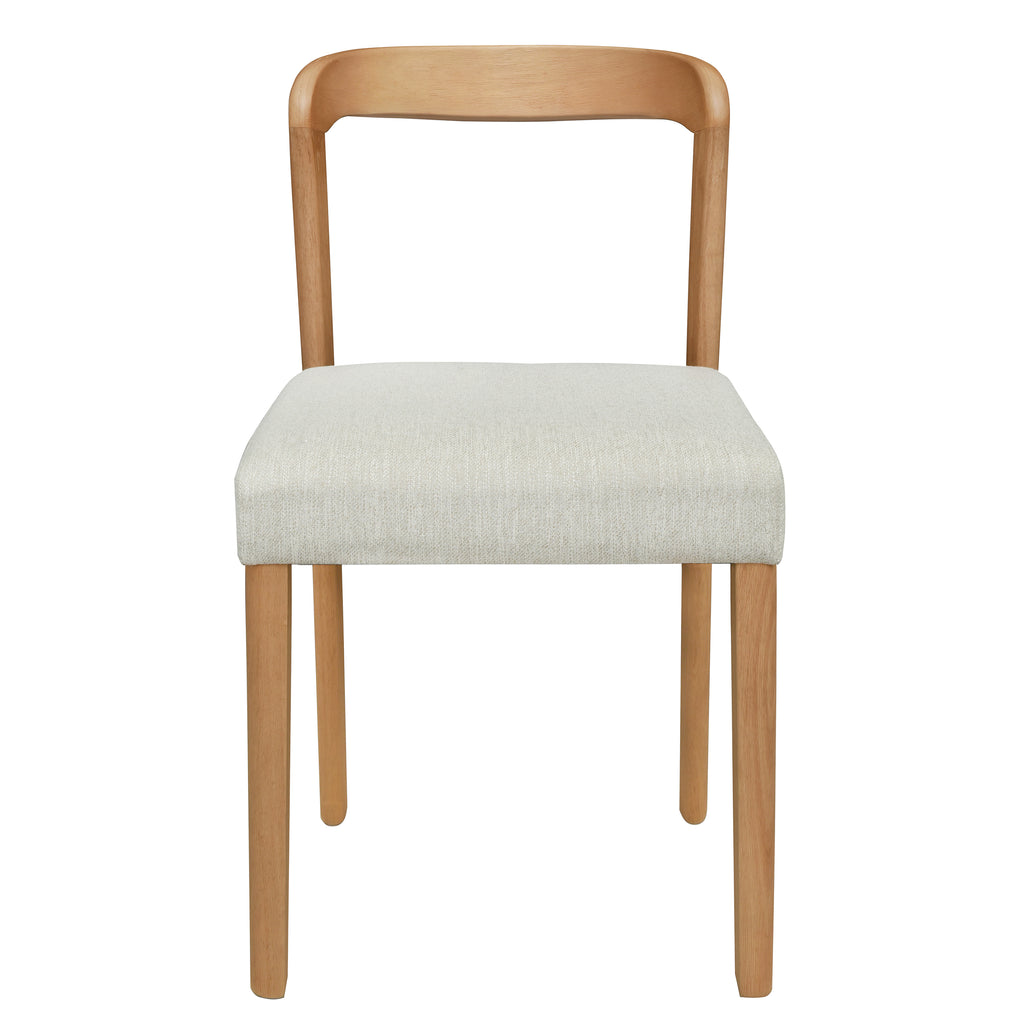 Solid Rubber Wood Dining Chairs (Natural Oak+Beige) - Set of 2