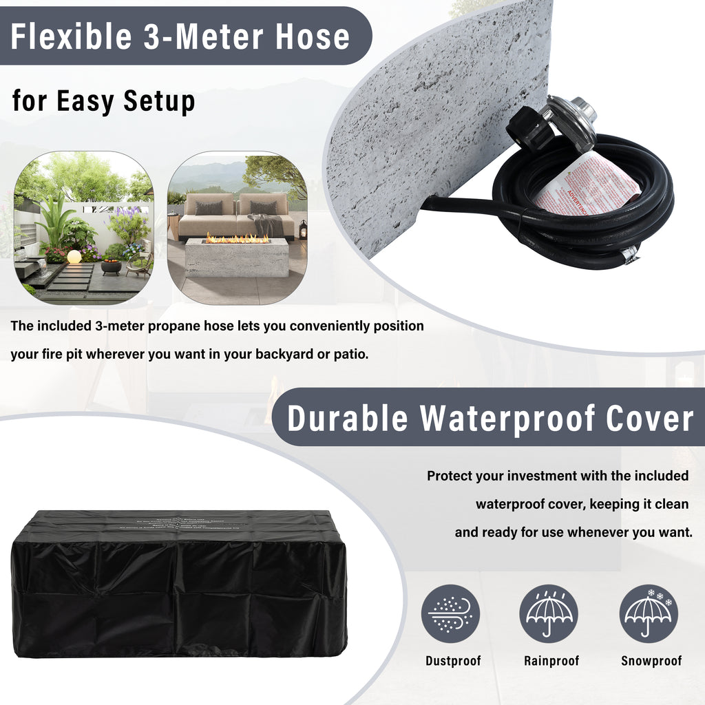 U_STYLE Outdoor Rectangular Propane Fire Pit 40000 BTU