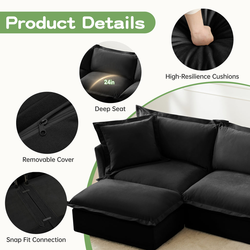 Upholstered Slipcovered Armchair with Ottoman - Set of 2