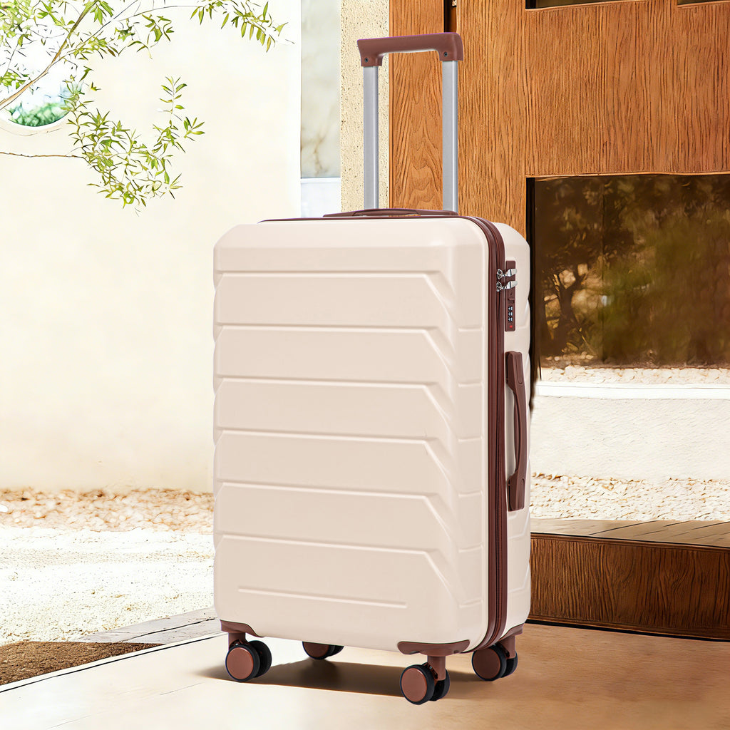 28 Inch ABS Hard Shell Large Travel Checked Luggage - Beige