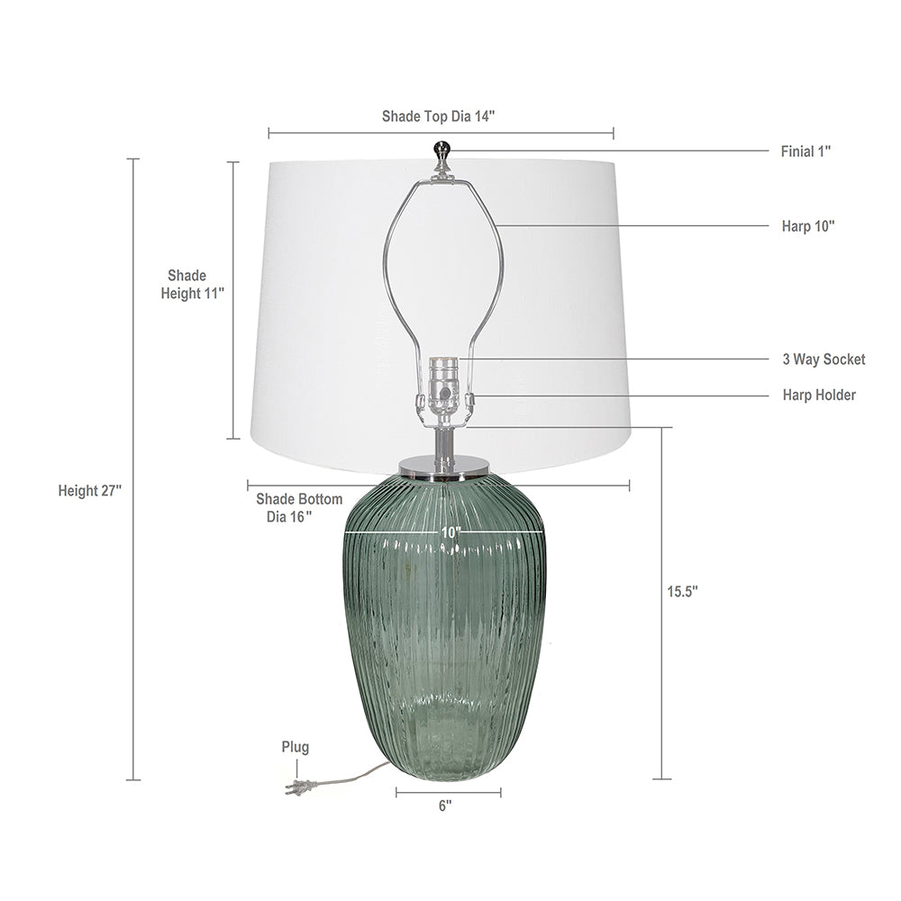 D16x27" Glass Table Lamp