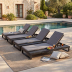 Black Acacia Wood Chaise Lounge with 1.57-Inch Cushion