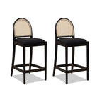 Panama 26.5" Curved Back Cane Rattan Counter Stool, Set of 2, Ebony