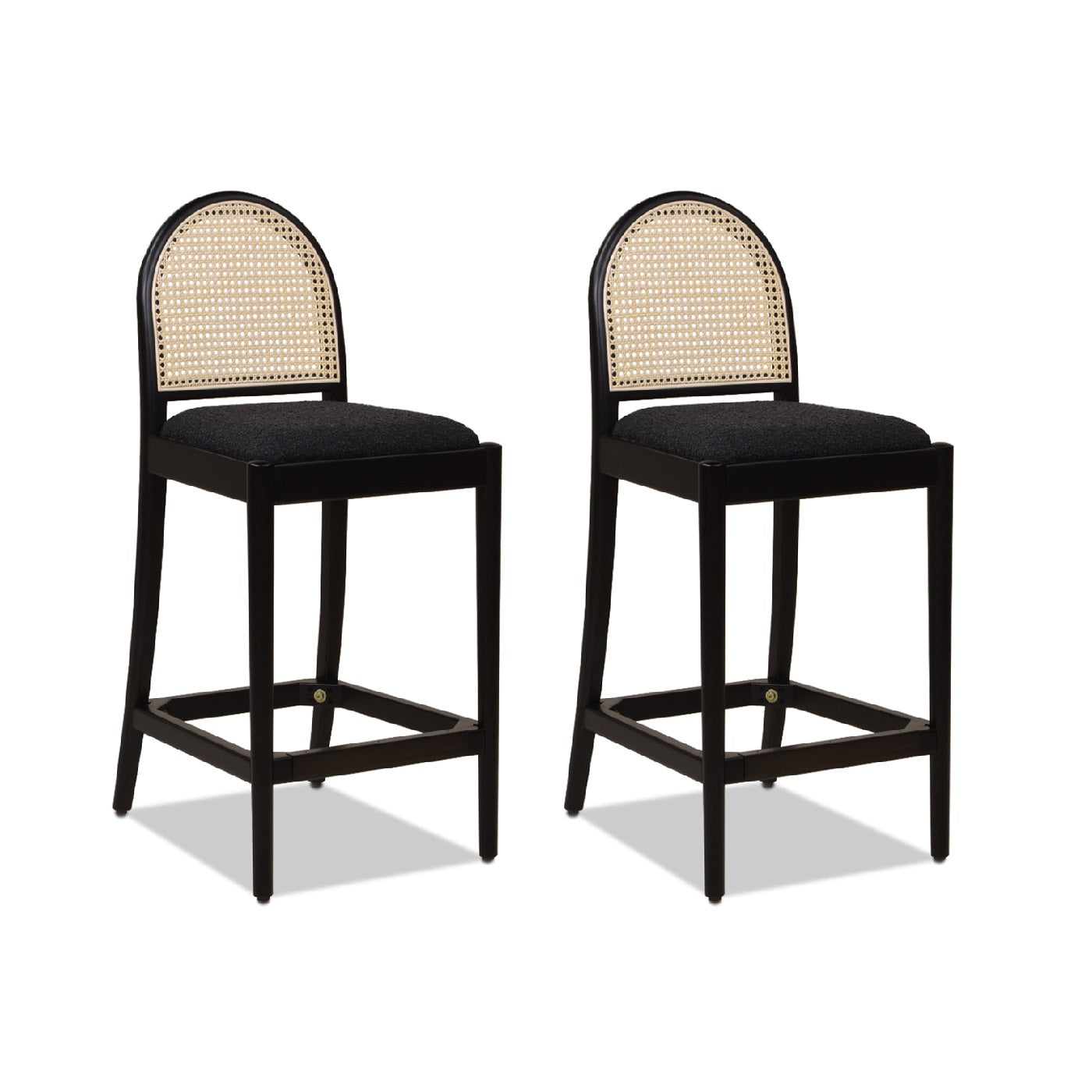 Panama 26.5" Curved Back Cane Rattan Counter Stool, Set of 2, Ebony