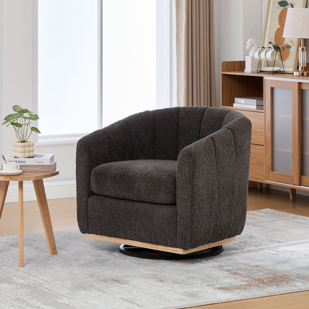 31.89" Wide Modern Chenille Cushioned Metal Base 360° Swivel Chair