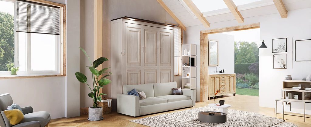Queen Size Murphy Bed with Sofa and LED