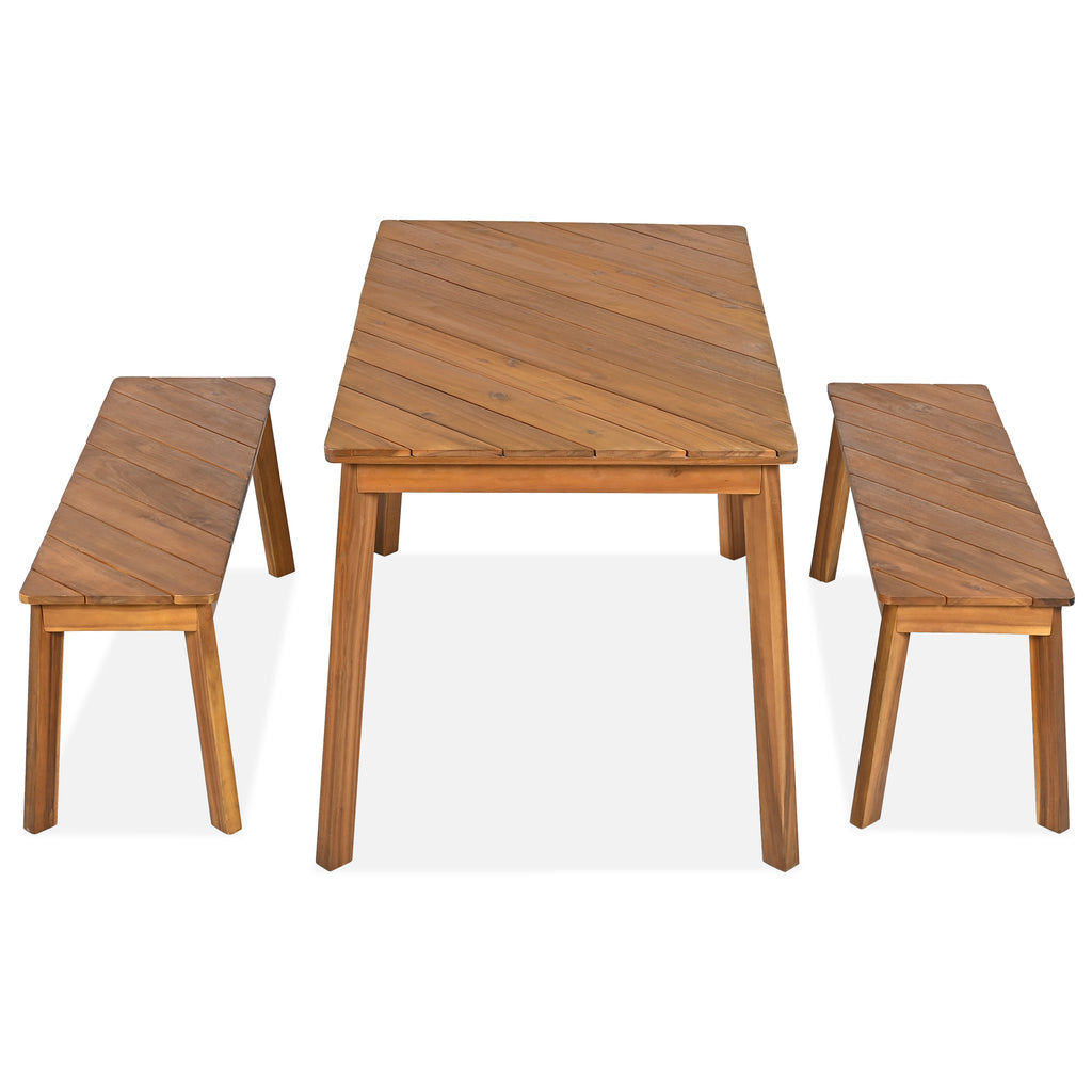 Acacia Wood 3 Piece Dining Set for Indoor & Outdoor Use