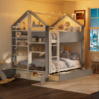 Full Size Bunk Bed with Storage Drawers & Shelves