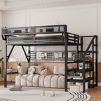 Queen Size Loft Bed with Stairs, Light, and Storage